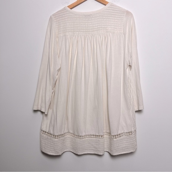 Lucky Brand Ivory Textured Soft Button Up 3/4 Sleeve Decorative Gauzy Blouse - Picture 9 of 12